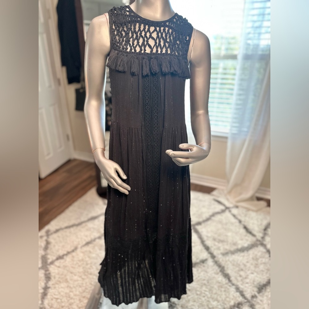 Anthropologie Maeve “Abilene” Black Crochet Maxi Dress Extra Small